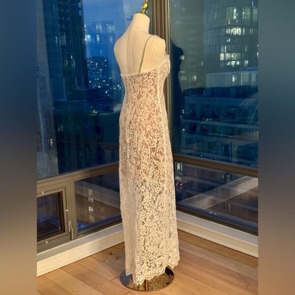 🆕 SELF-PORTRAIT 🧿 NWOT Crystal Trimmed White Fine Lace Maxi Dress, Sz US8 UK12 - Picture 8 of 16